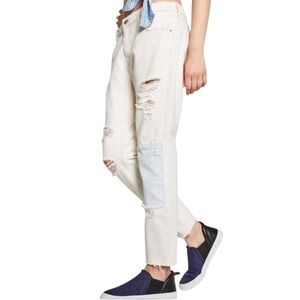 Zara Trafaluc Women’s Denim Distressed Embroidered Patchwork Jeans Ivory Size 4